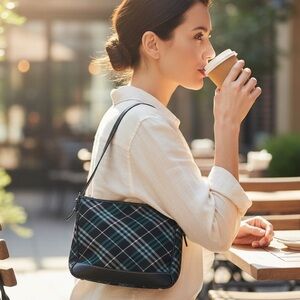 Burberry Blue Label Vintage Y2K Nova Check Shoulder Hobo Bag Leather Canvas Zip